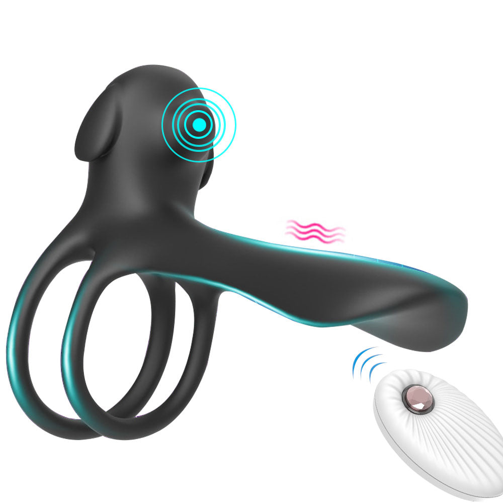 Remote Control Penis Vibrator With Double Ring-EROSREALM