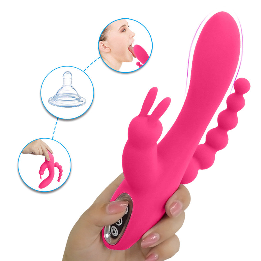 G Spot Dildo Rabbit Vibrator 3-in-one function Vibration Waterproof-EROSREALM