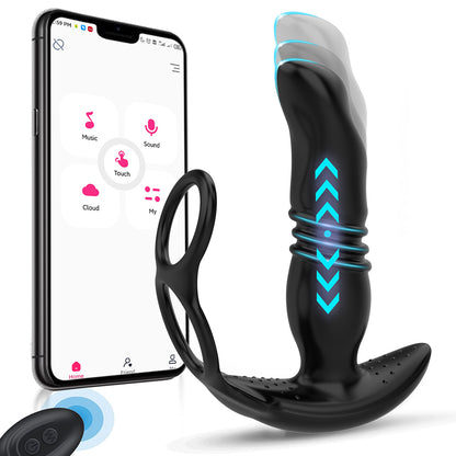 App Controls Telescopic Vibrating Anal Plug With Ring For Men's Prostate Massage-EROSREALM