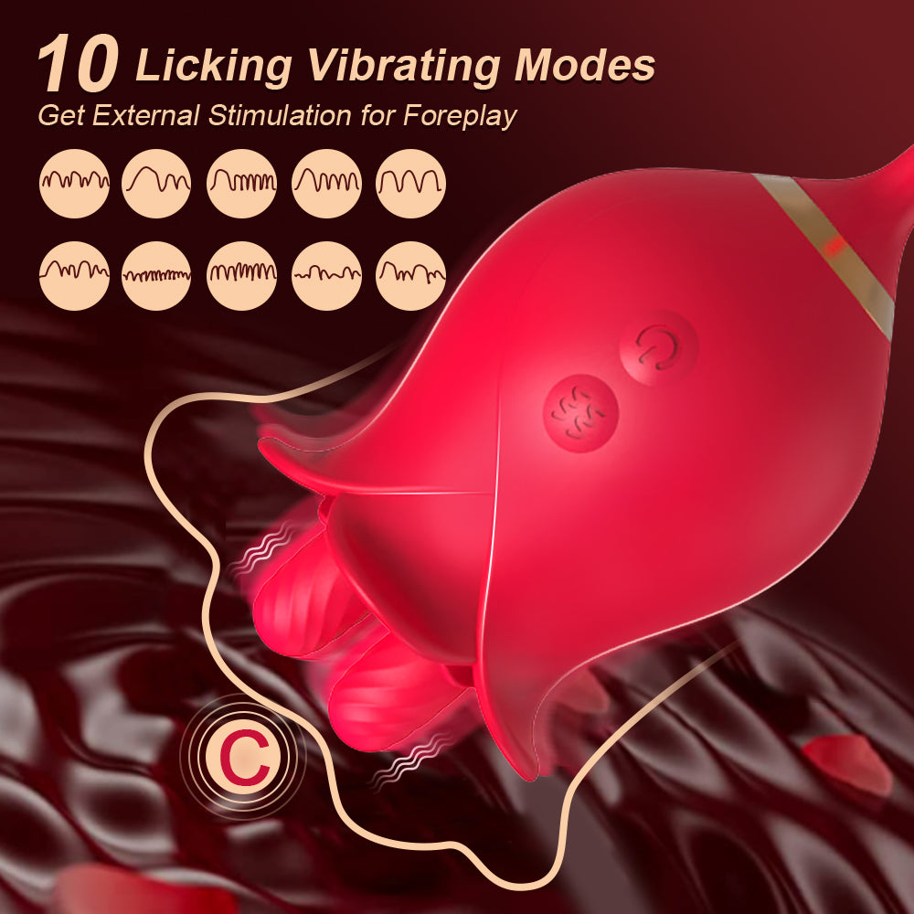 Romeo 2.0 Version Double-pistil Tongue-licking & Thrusting Rose Vibrator-EROSREALM