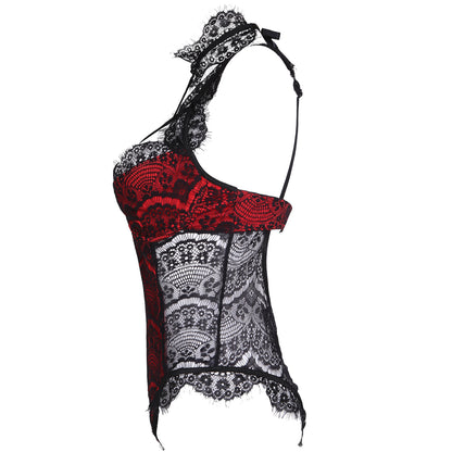 Alluring Lace Mesh Padded Lingerie Bodysuit-EROSREALM