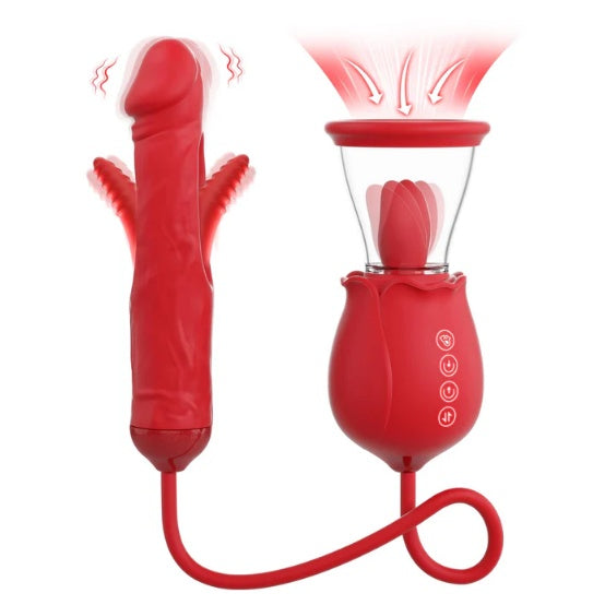 2024 Rose Flapping & Realistic Dildo Vibrator And Clitoral Moisture Blower-EROSREALM