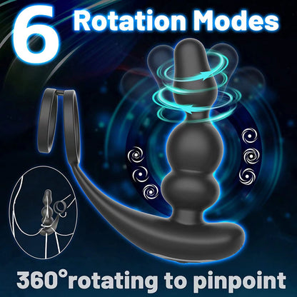 Wireless Remote Control 360° Rotatary Prostate Vibrator With Dual Rings-EROSREALM