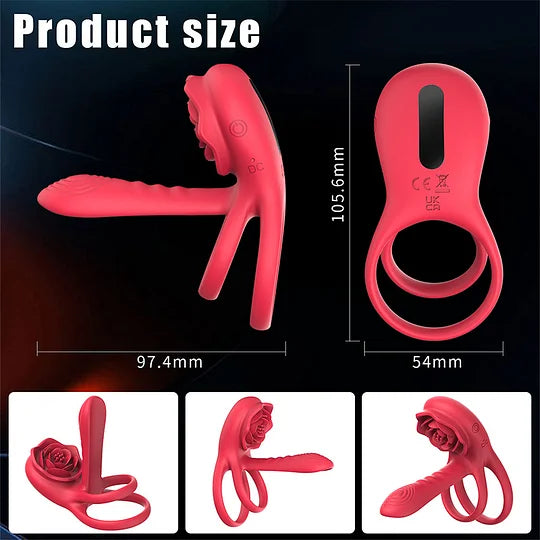 3-in-1 G-spot Vibrator Clit Stmulator & Vibrating Penis Ring Rose Toy For Couples-EROSREALM