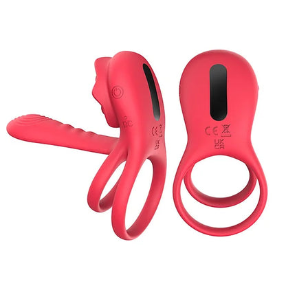 3-in-1 G-spot Vibrator Clit Stmulator & Vibrating Penis Ring Rose Toy For Couples-EROSREALM