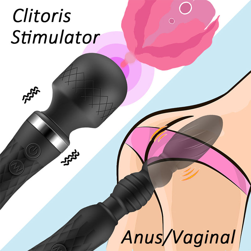 Double Head Wand Vibrator With Anal Plug-EROSREALM