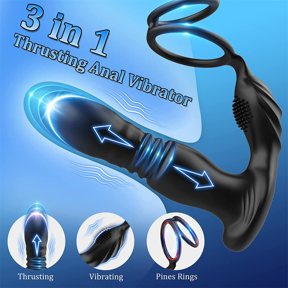 Remote Control Telescopic Prostate Massage Anal Vibrator with a Penis Ring-EROSREALM