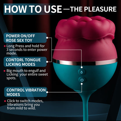 Hedda Tongue-licking Rose Clit Stimulator & Egg Vibrator-EROSREALM