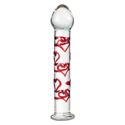 Crystal Glass Dildo G-spot Stimulation Anal Plug With Red Heart Pattern-EROSREALM