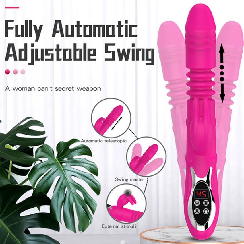 Telescopic Dildo G Spot Vibrator Thrusting Rotating Female Masturbation-EROSREALM