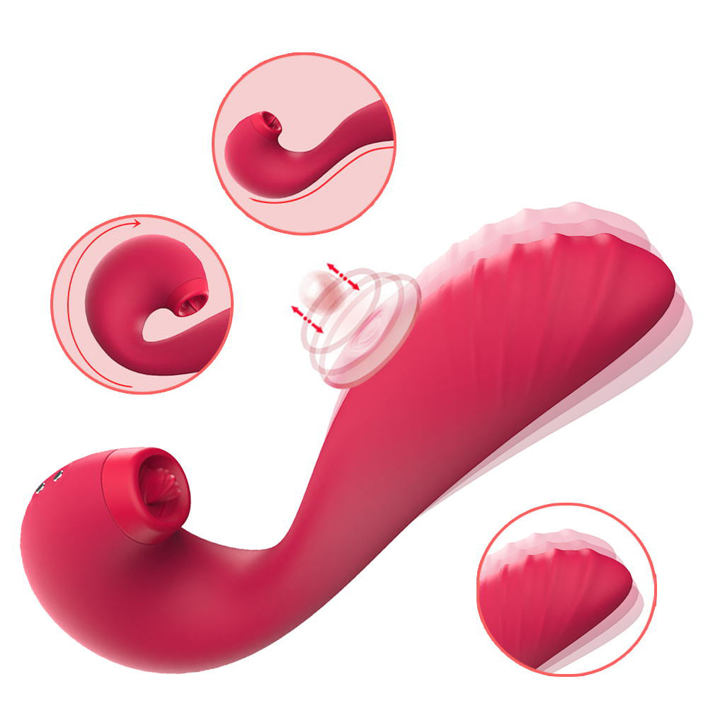 Red Velet - 3 In 1 Tongue Licking Tapping Vibration Massager-EROSREALM