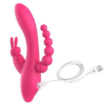 Triple Pleasure Rabbit Vibrator with Anal Beads-EROSREALM