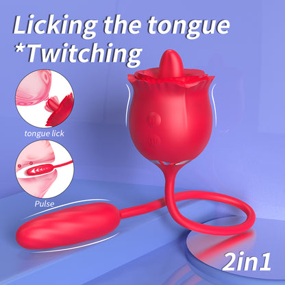 2 In 1 Rose Toy 9 Thrusting Bullet Vibrator With 9 Tongue Licking-EROSREALM