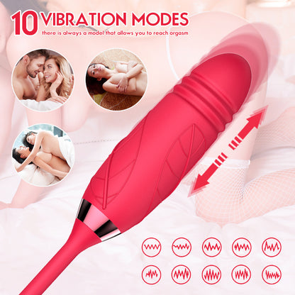 The Rose Toy Clit Sucker With Thrusting Bullet Vibrator - Pink-EROSREALM