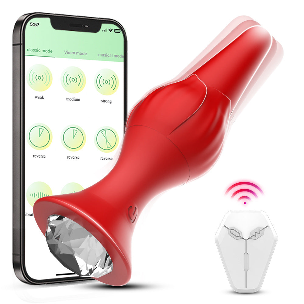 App & Wireless Remote Control 9 Frequency Rose Anal Plug-EROSREALM