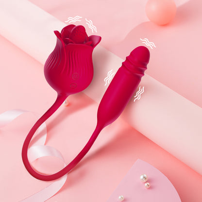 Usk-e09 2-in-1 Tongue Licking Rose Toy With Telescopic Vibrator-EROSREALM