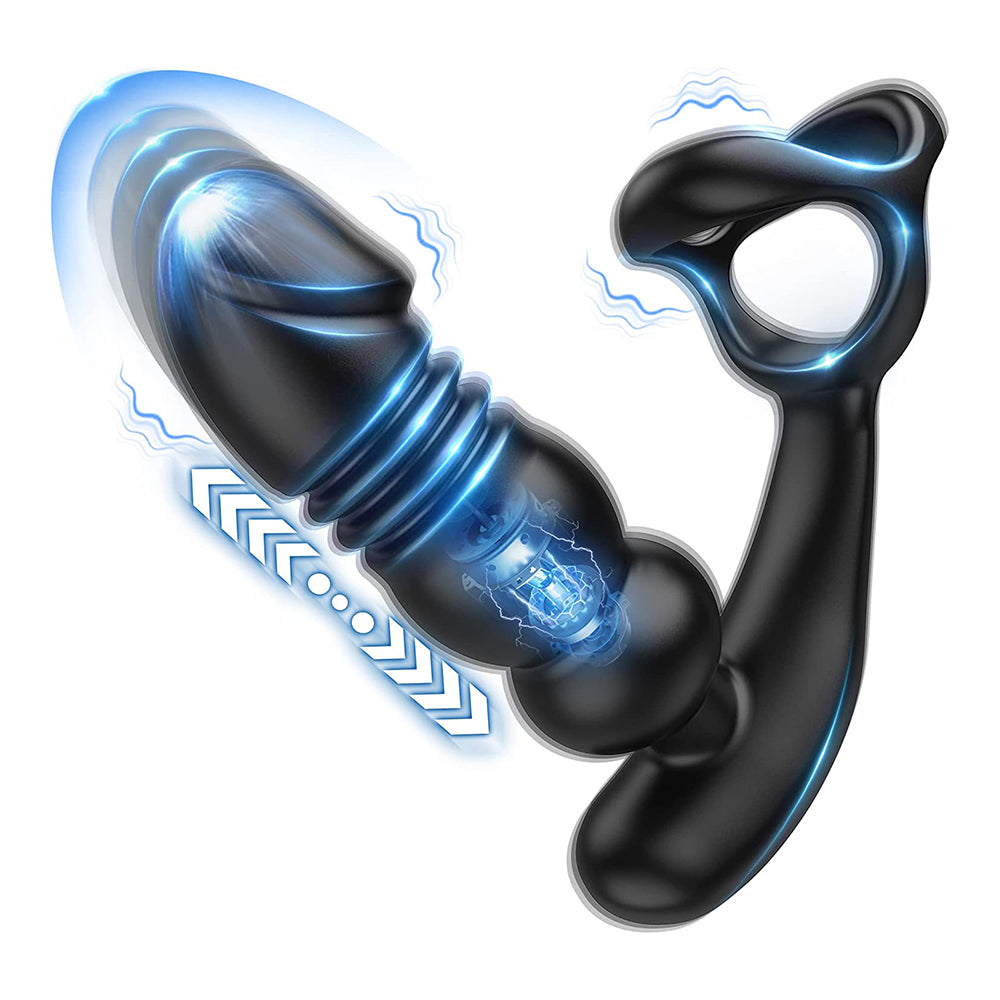 2-in-1 Telescopic Vibrating Prostate Massager With Penis Rings-EROSREALM