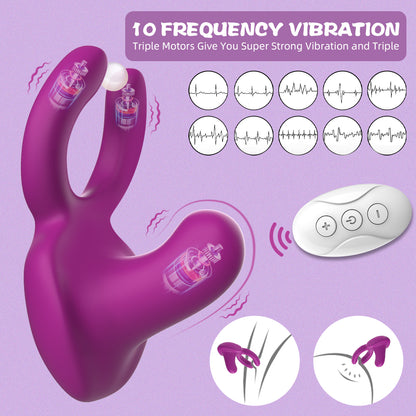 3-motor Vibrating Nipple Clitoral G-spot Penis Stimulator-EROSREALM