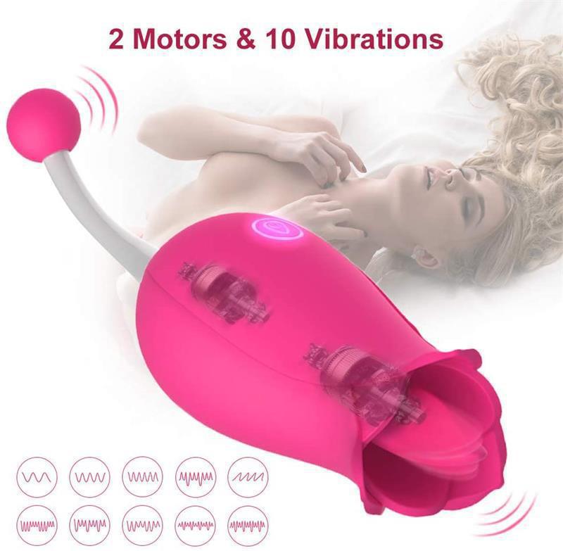 Tongue & Bead 2 in 1 High-frequency Rose Clit Licker Toy-EROSREALM