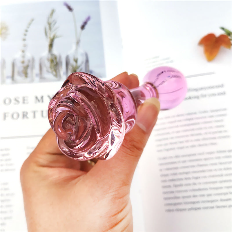 Pink Rose Glass Butt Plug & Dildo-EROSREALM