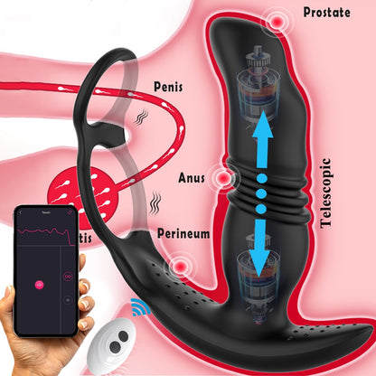 App Controls Telescopic Vibrating Anal Plug With Ring For Men's Prostate Massage-EROSREALM