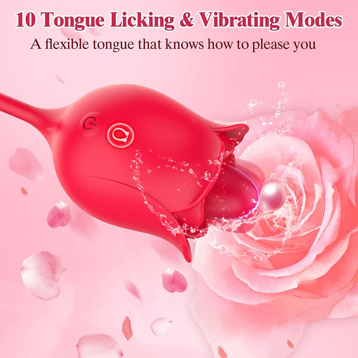 2-in-1 Tapping Tongue-licking Dildo Rose Toy-EROSREALM