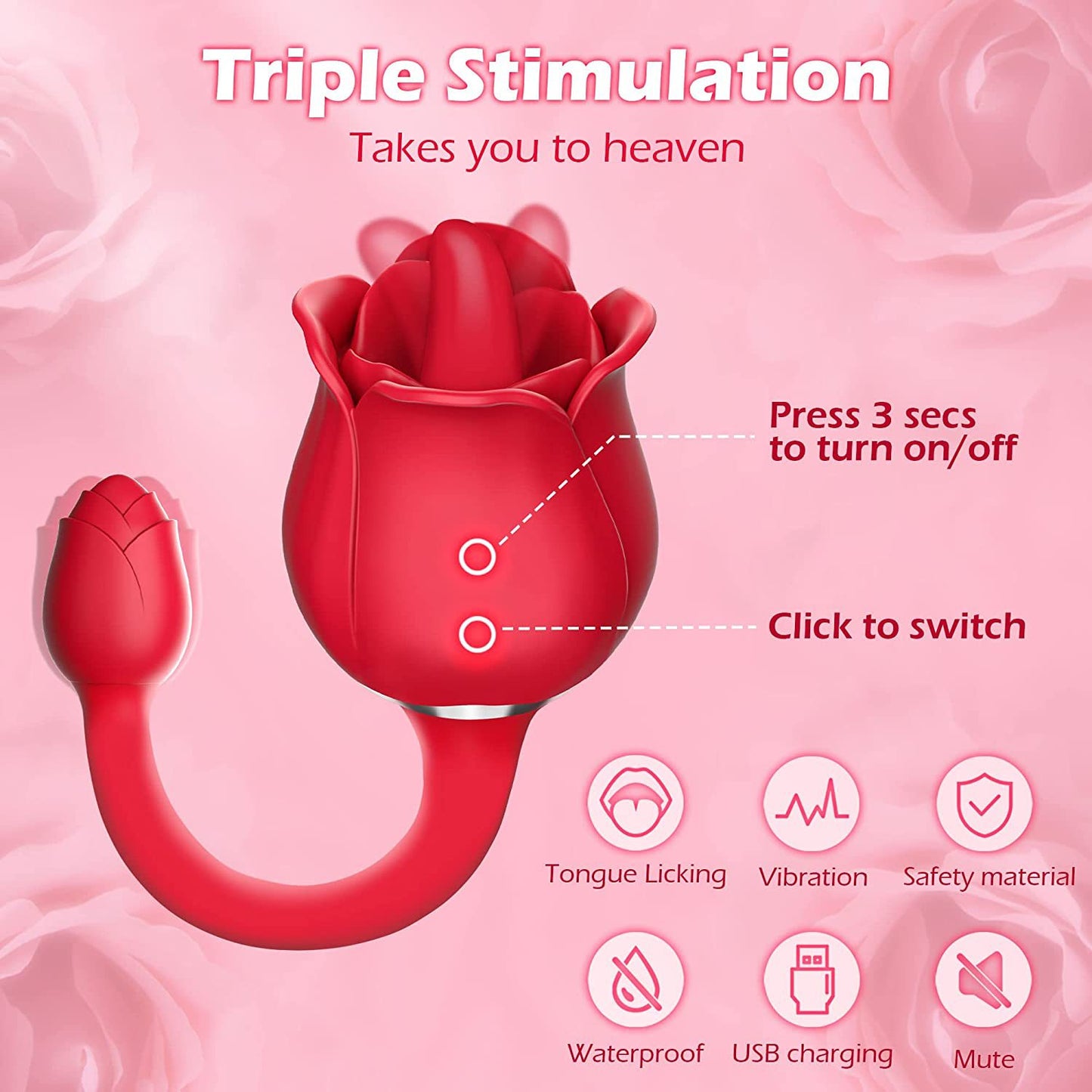 S361-5 Tongue-licking Rose Toy With Vibrating Bud-EROSREALM