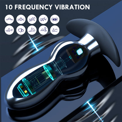 10 Modes Vibration Metal Anal Beads Butt Plug Prostate Massager Remote Control Vibrator-EROSREALM