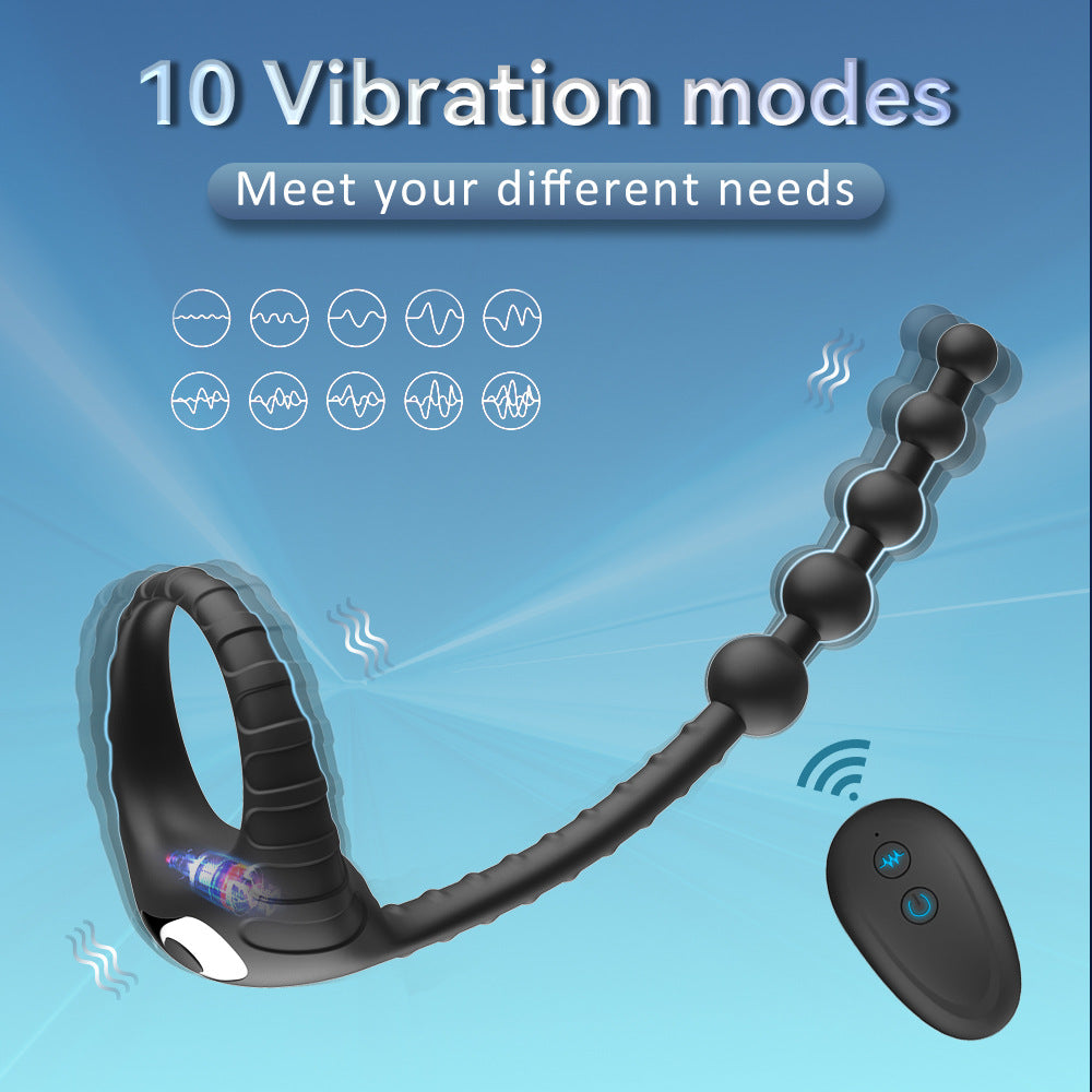 10 Frequency Vibration Cock Ring With Bead Pulling Prostate Massager-EROSREALM