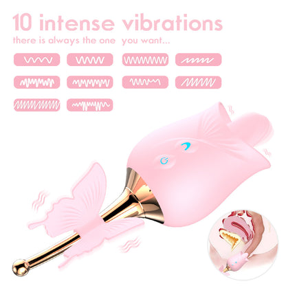 Rose Toy Tongue Vibrator with Detachable Butterfly-EROSREALM