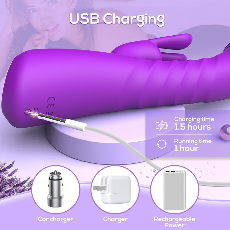 Heating Rabbit Vibrators Vagina G Spot Clitoris Nipple Dual Stimulator Massager Dildo-EROSREALM