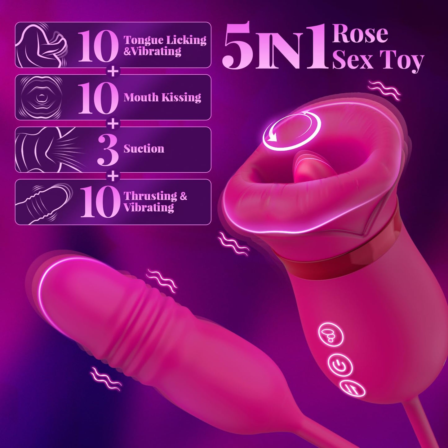 Big Mouth Rose Vibrator Clit Stimulator With Thrusting Dildo-EROSREALM