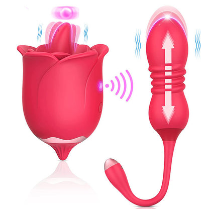 Remote Control Tongue Licking Rosebud Adult Toy Retractable Vibrating Egg Set-EROSREALM