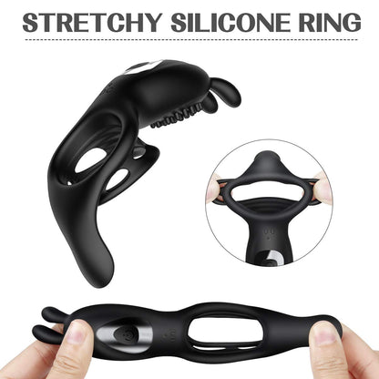 Remote Control 9 Frequency Vibrating Cock Ring Rabbit Ear Penis Ring-EROSREALM