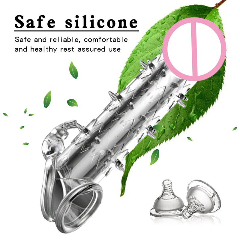 Transparent Wolf Tooth Silicone Rabbit Penis Sleeve-EROSREALM