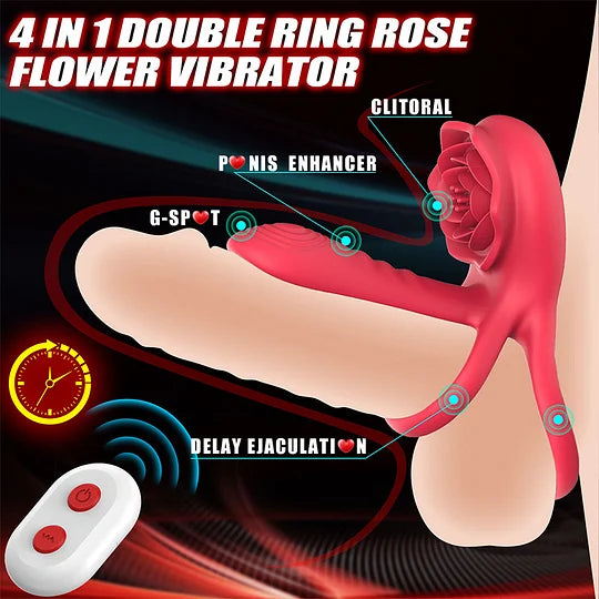 3-in-1 G-spot Vibrator Clit Stmulator & Vibrating Penis Ring Rose Toy For Couples-EROSREALM