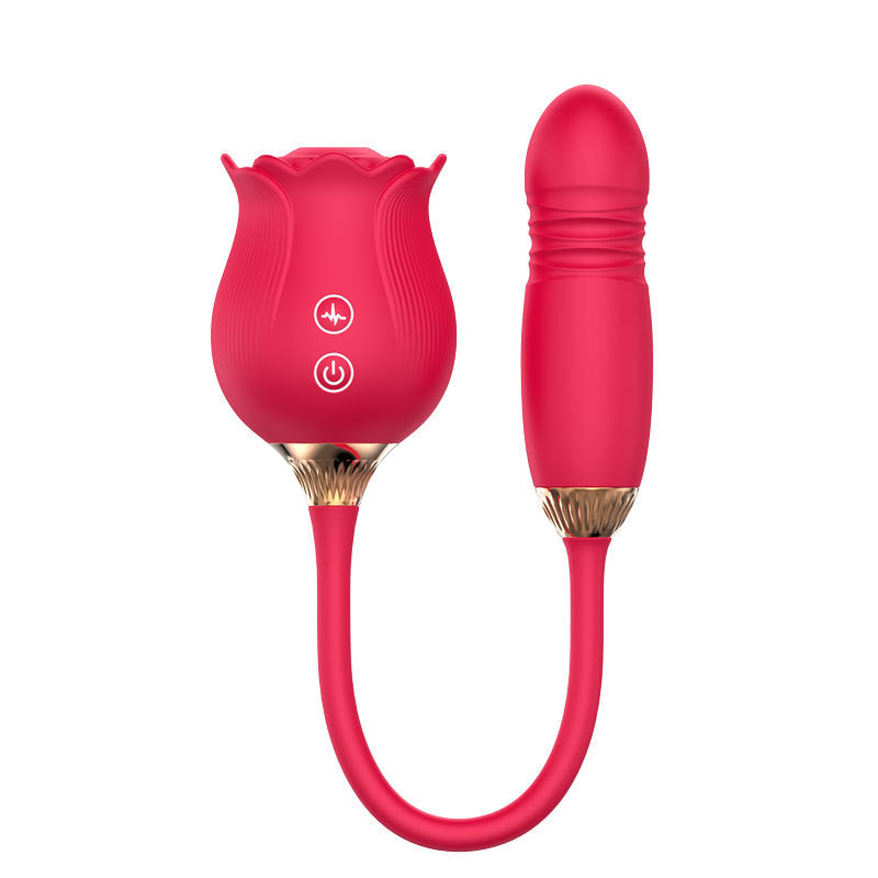 Double Headed Rose Clit Sucker Telescopic Vibrator-EROSREALM