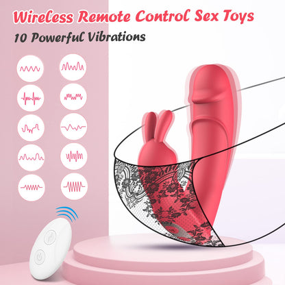 2-in-1 Rabbit Ear Clit Stimulator Wearable Panty Vibrator-EROSREALM