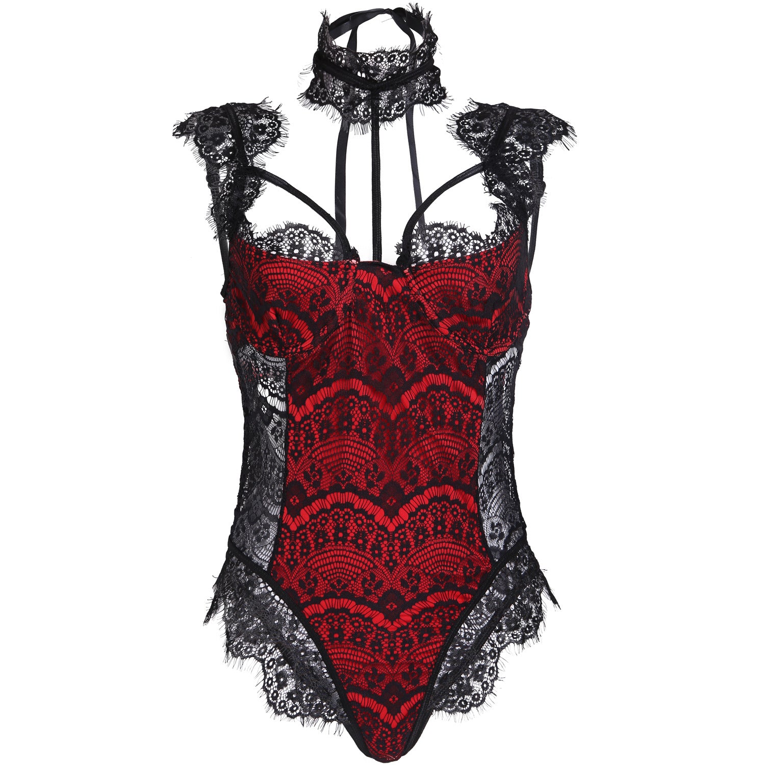 Alluring Lace Mesh Padded Lingerie Bodysuit-EROSREALM