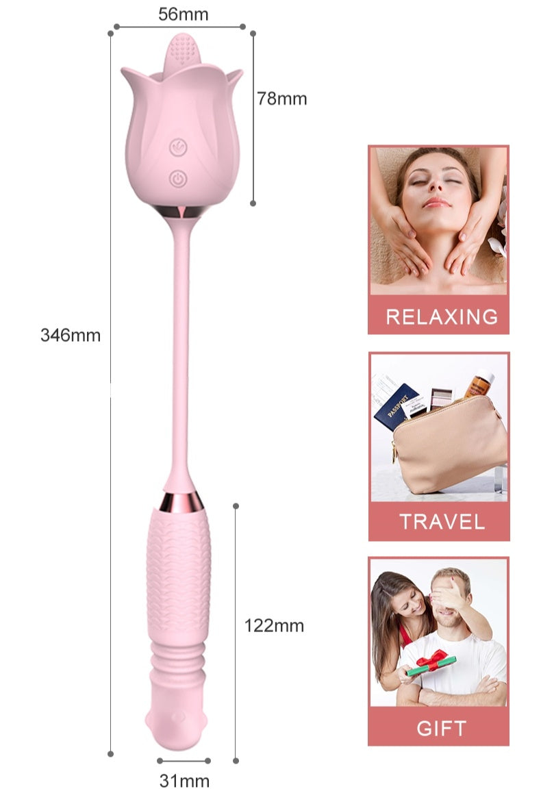 3-in-1 Blooming Rose Toy Rotating Telescopic Tongue Licking Pearls Vibrator-EROSREALM