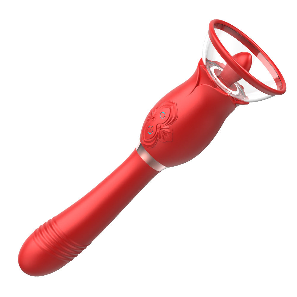 3 In 1 Rose Toy with Licking Tongue Sucker. Body Pump Telescopic Wand-EROSREALM