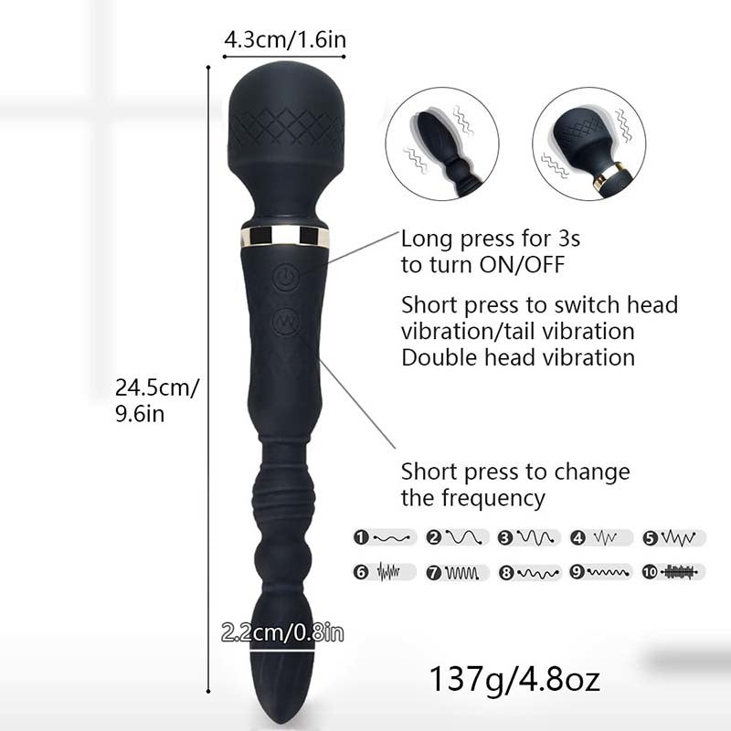 Double Head Wand Vibrator With Anal Plug-EROSREALM