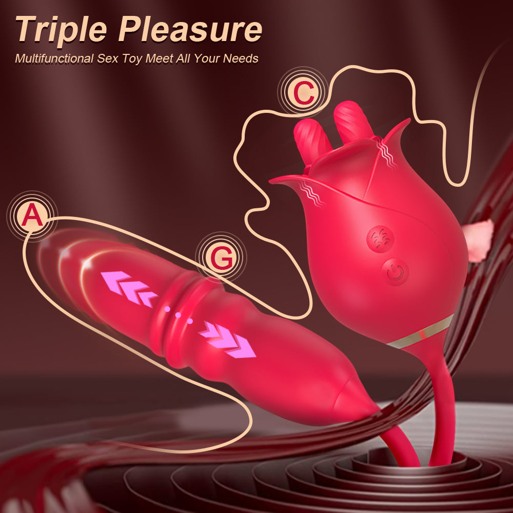 Romeo 2.0 Version Double-pistil Tongue-licking & Thrusting Rose Vibrator-EROSREALM