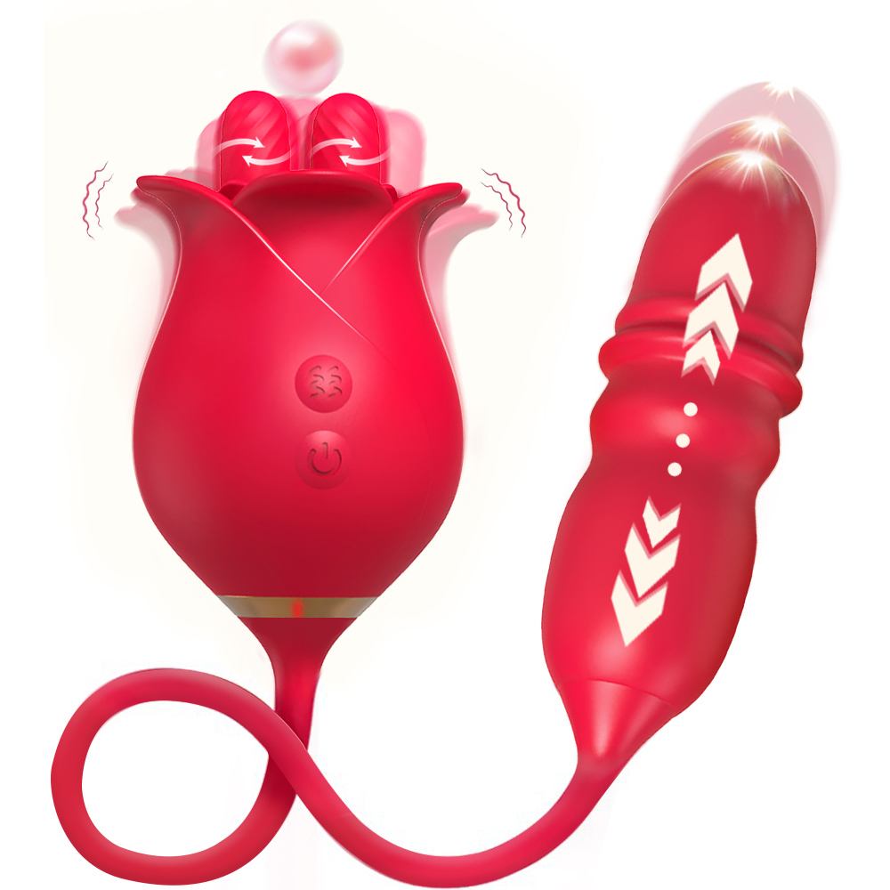 Romeo 2.0 Version Double-pistil Tongue-licking & Thrusting Rose Vibrator-EROSREALM