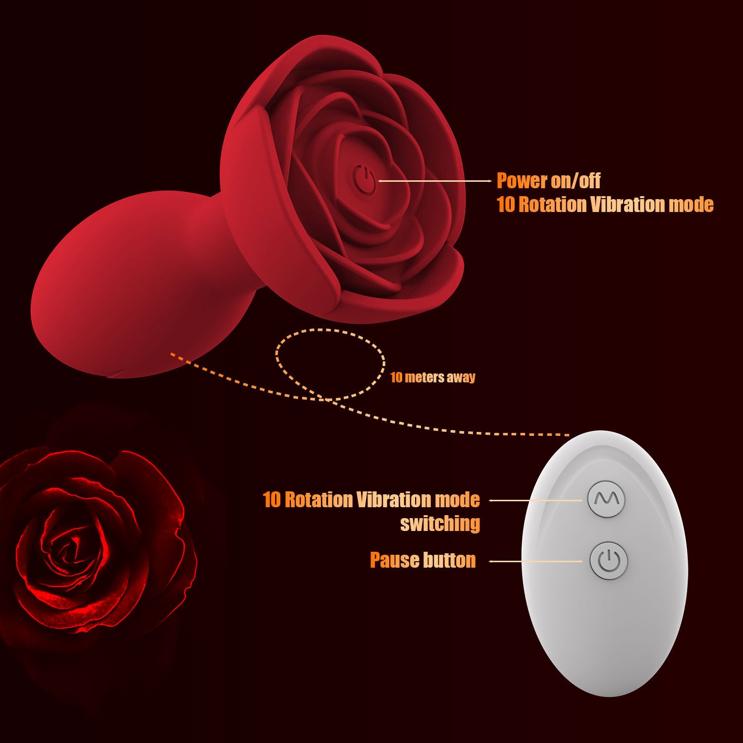 App / Wireless Remote Control 360 ° Rotating Rose Anal Vibrator-EROSREALM