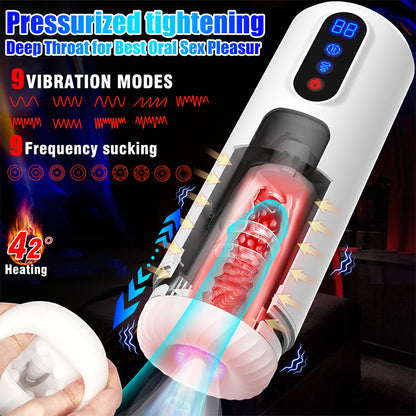 4-in-1 Heated Thrusting Sucking Vibrating Oral Sex Penis Stroker-EROSREALM