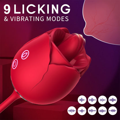 3 In 1 Rose Toy Clitoral Tongue Licking Thrusting G Spot Dildo Vibrator-EROSREALM