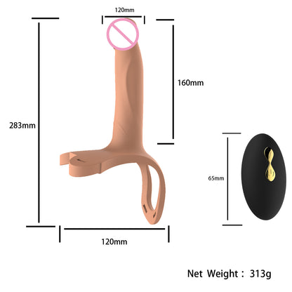 Remote Control Rechargeable Silicone Strap On Dildo Vibrator Hollow Penis Extender-EROSREALM