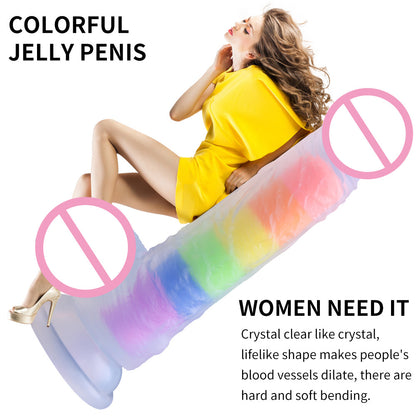 Rainbow Transparent Penis Silicone Realistic Dildo-EROSREALM