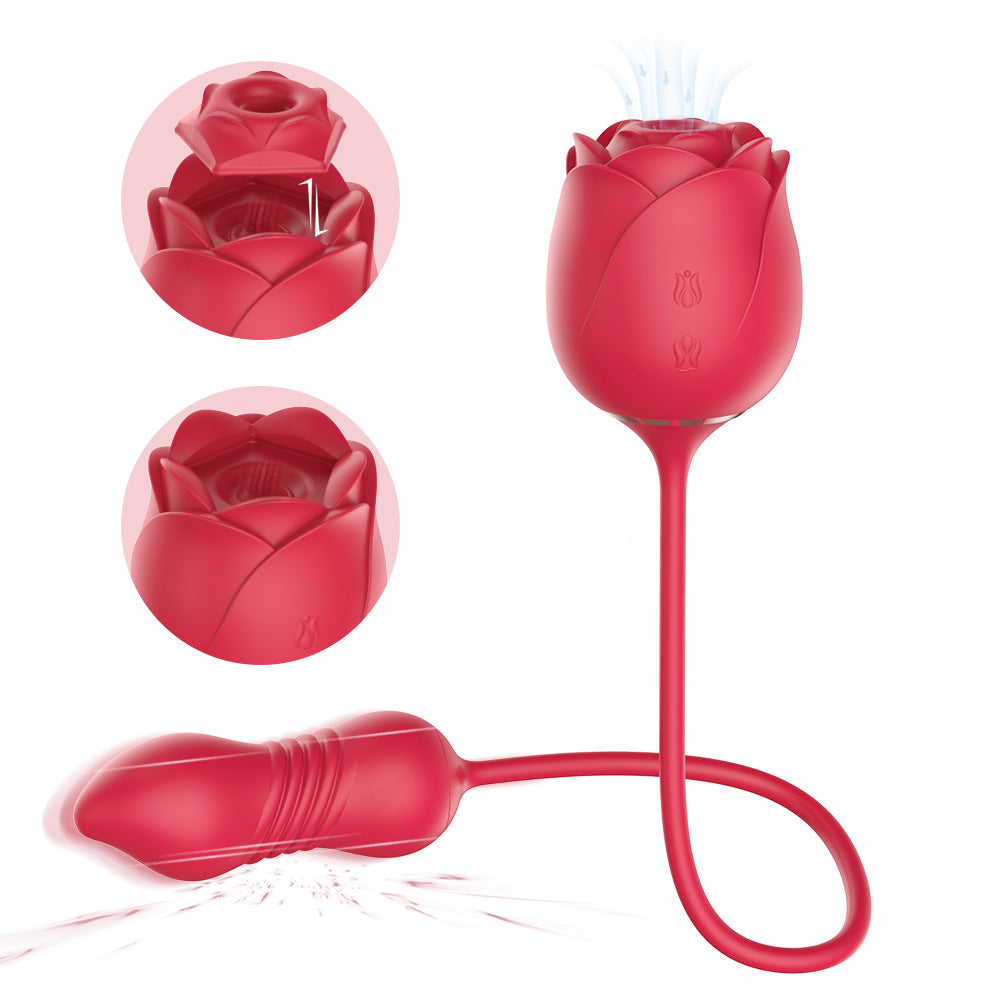 3-in-1 Double Headed Sucking Tapping Rose Toy With Telescopic Vibrating Bullet-EROSREALM